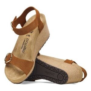 Papillo by Birkenstock Soley Embossed Leather cork wedge sandals women 38 (7.5)